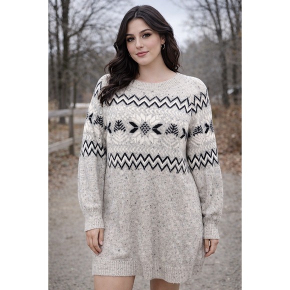 Nwt Loft Fair Isle Sweater Dress S Gray Cozy Fall Winter Festive Holiday Layers